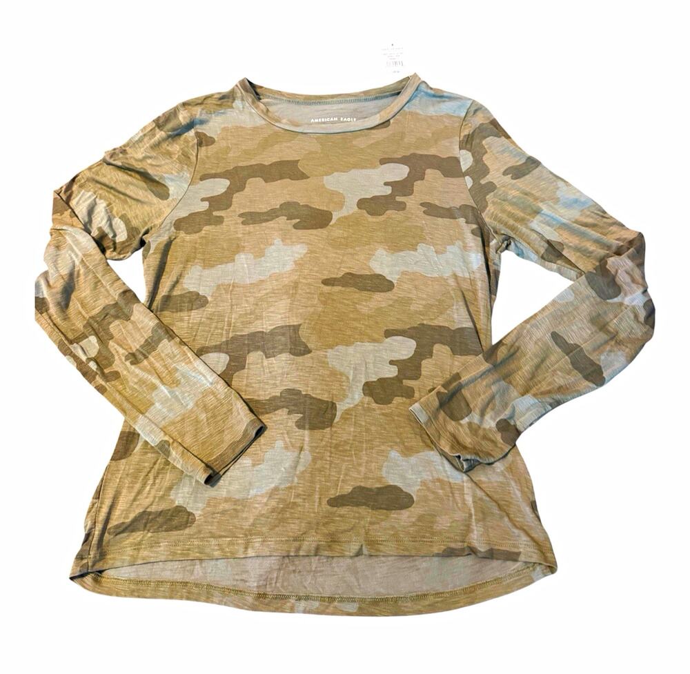 NWT American Eagle AE Soft & Sexy Slub Camo Crew Neck Long Sleeve TShirt Women M